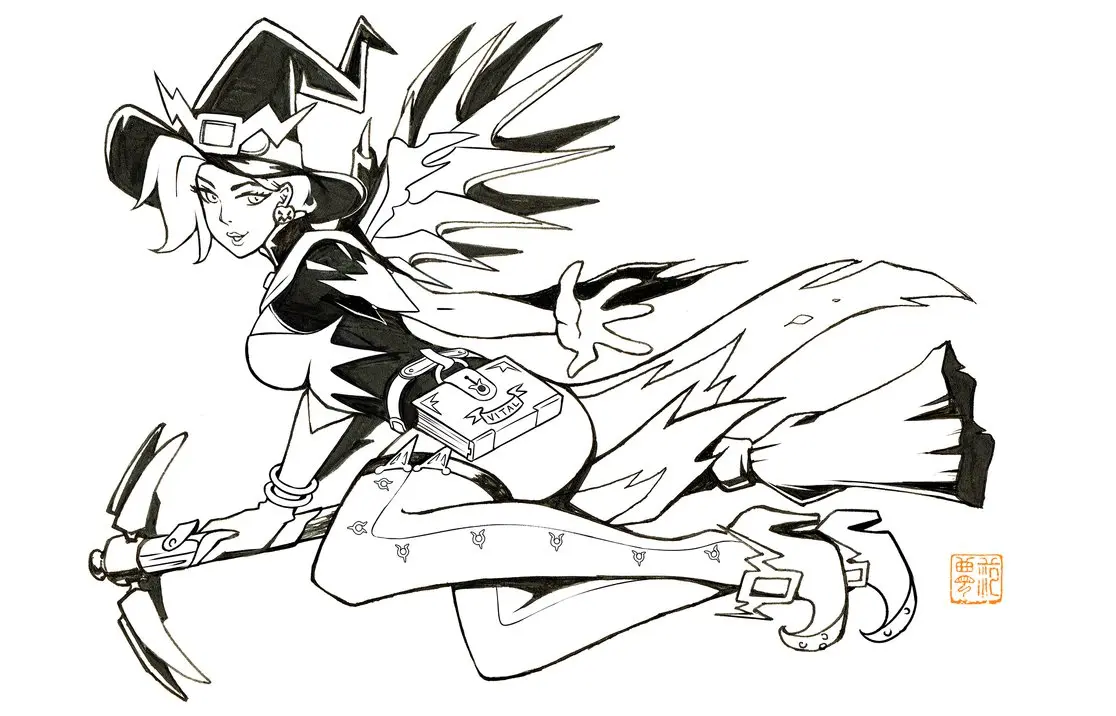 Coloriage Witch Mercy Line Art By Kawoninja - Overwatch à imprimer