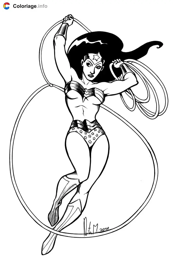 Wonder woman avec son lasso magique de verite coloring page to print