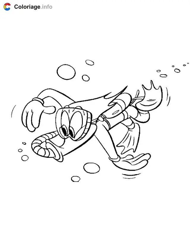 Coloriage Woody Woodpecker en plongeur sous l'eau - Woody Woodpecker à imprimer