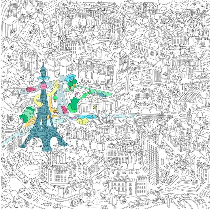 Coloriage Panorama XXL de Paris France avec monuments - Xxl à imprimer
