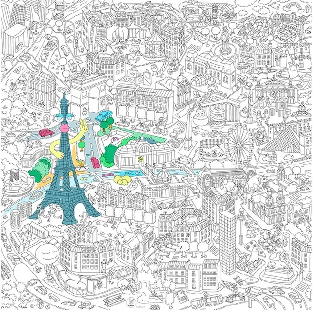 Desenho de Panorama XXL de Paris França com Monumentos para colorir
