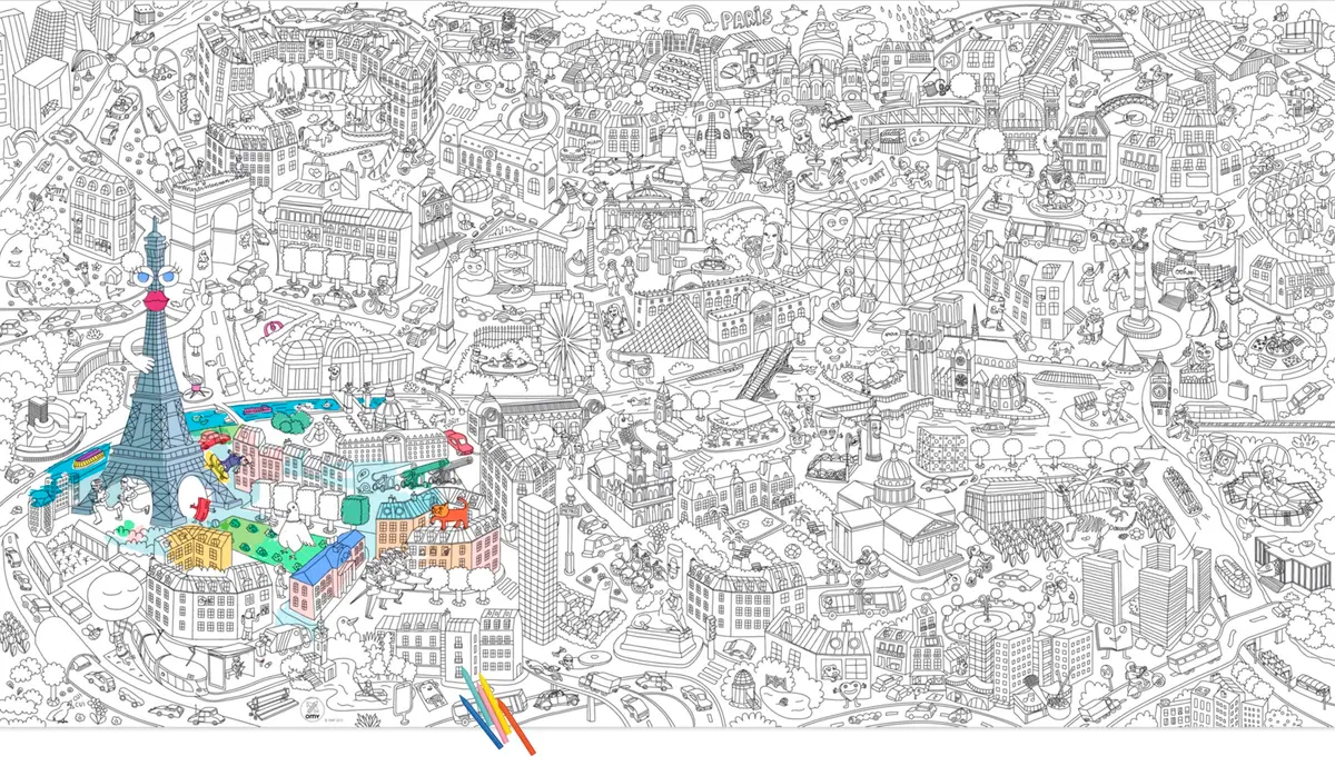 Ausmalbild XXL Stadtansicht Paris, Frankreich zum Ausdrucken