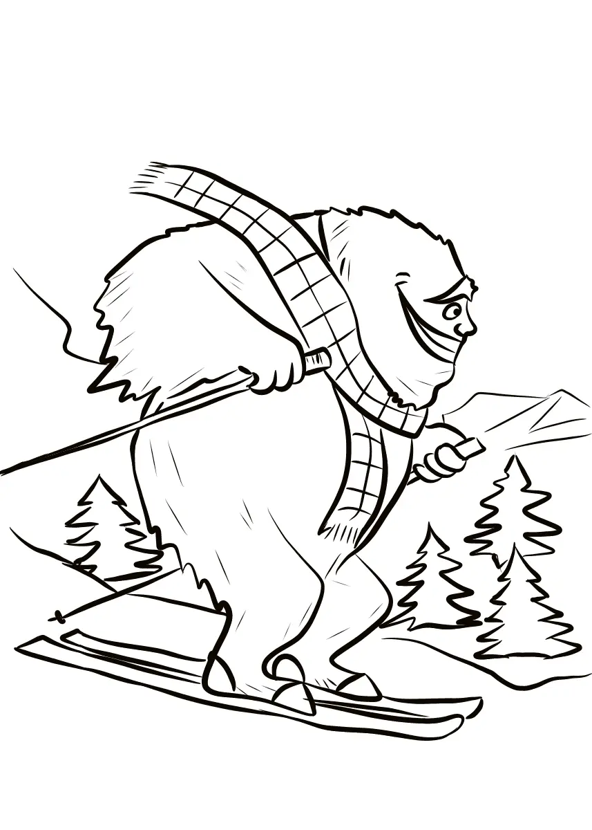 Disegno di Yeti sugli sci da stampare