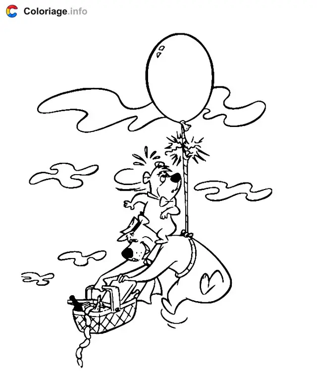 Coloriage Yogi et Boubou dans les airs - Yogi l'ours à imprimer