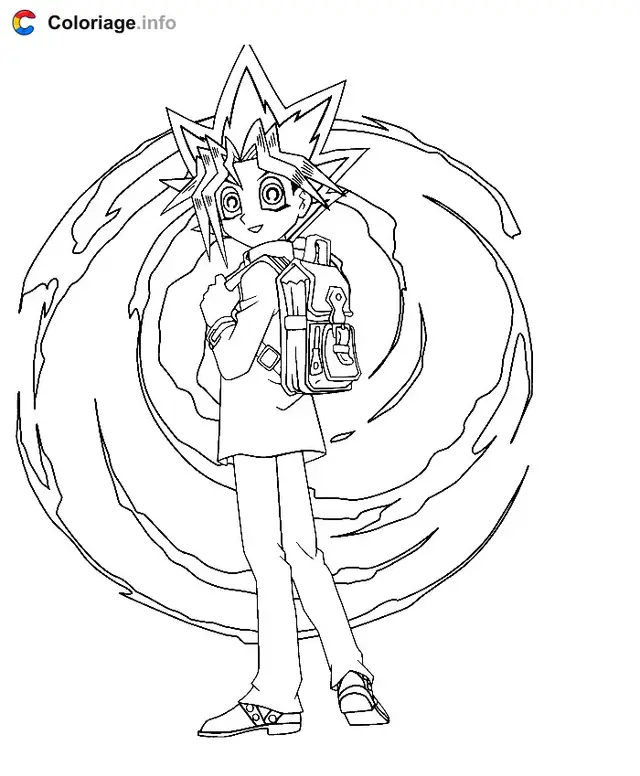 Desenho de Yugi Muto cercado por energia mágica para colorir