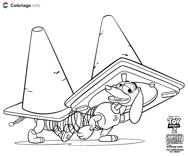 Slinky Dog Weaving Through Cones coloring page to print