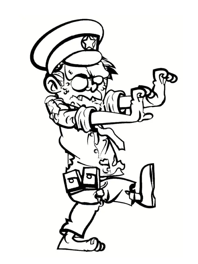 Coloriage Zombi Policier En Service - Zombie à imprimer