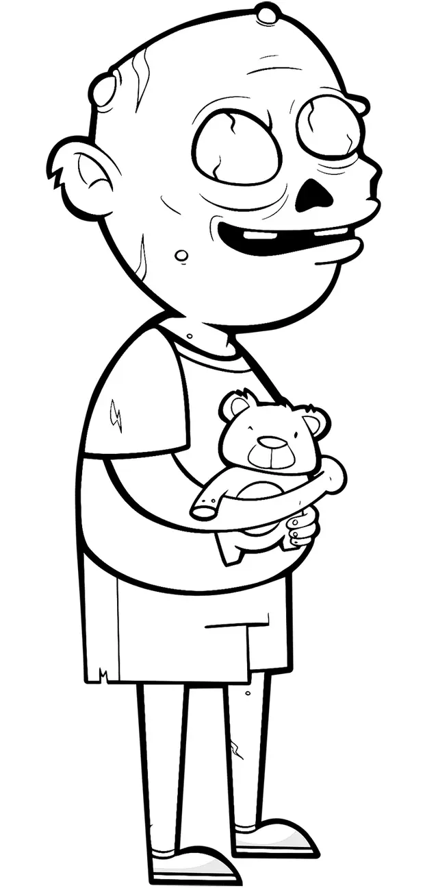 Coloriage Zombie Tient Un Nounours - Zombie à imprimer