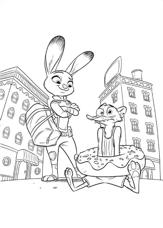 Ausmalbild Abenteuer in der tierischen Stadt Zootopia zum Ausdrucken