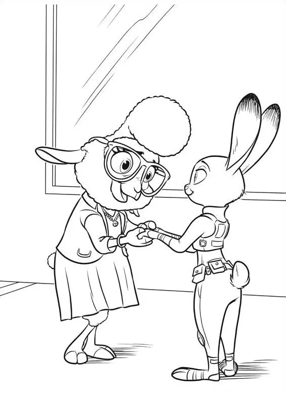 Coloriage Scène de Zootopie avec animaux souriants - Zootopie à imprimer