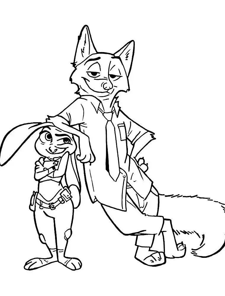 Dibujo de Zootrópolis Nick Wilde y Judy Hopps para colorear