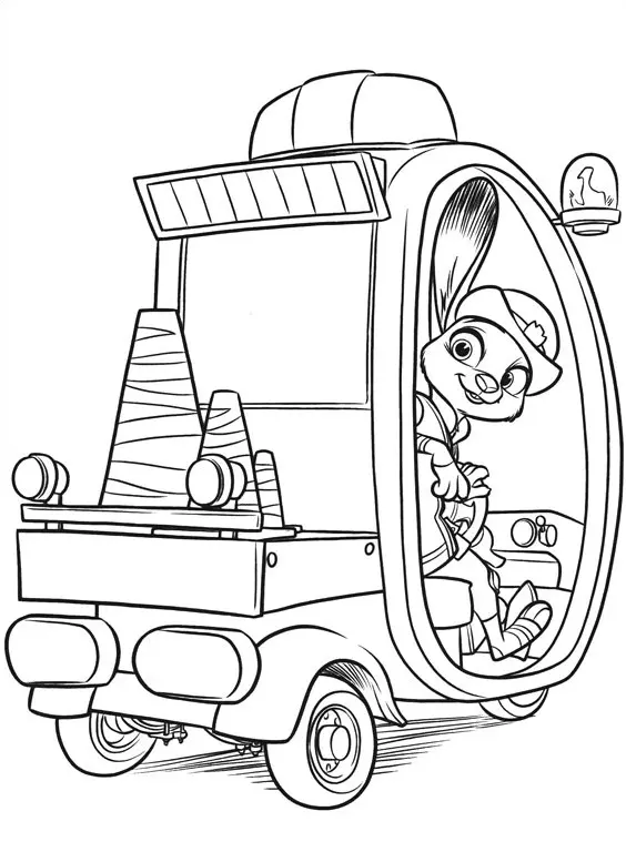Coloriage Zootopie Judith En Voiture De Police - Zootopie à imprimer