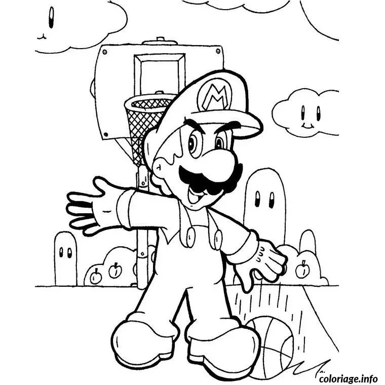 Coloriage Mario basket - Basket à imprimer