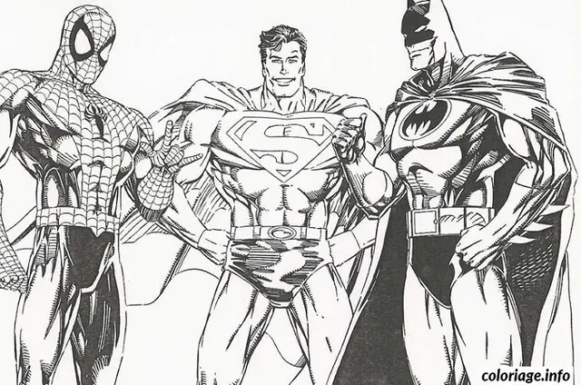 Coloriage Batman spiderman superman - Spiderman à imprimer