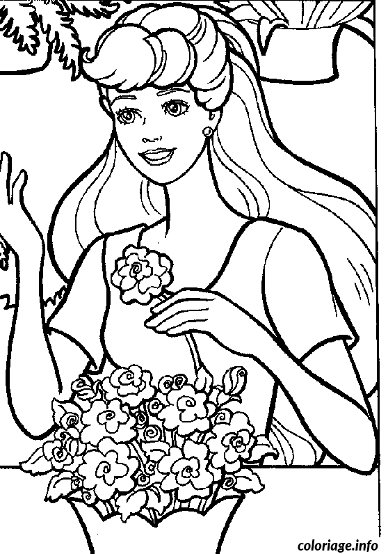 Disegno di Barbie con i fiori da stampare