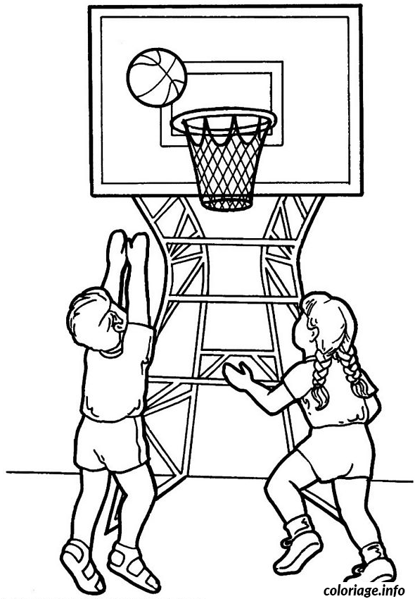 Coloriage Dessin un gars et une fille jouent au basket ball - Basket à imprimer