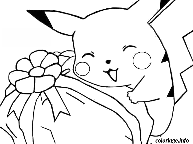 Pikachu with a Gift coloring page to print