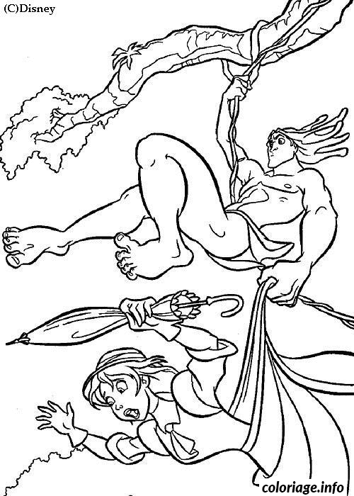 Coloriage Tarzan a une liane jane - Tarzan à imprimer