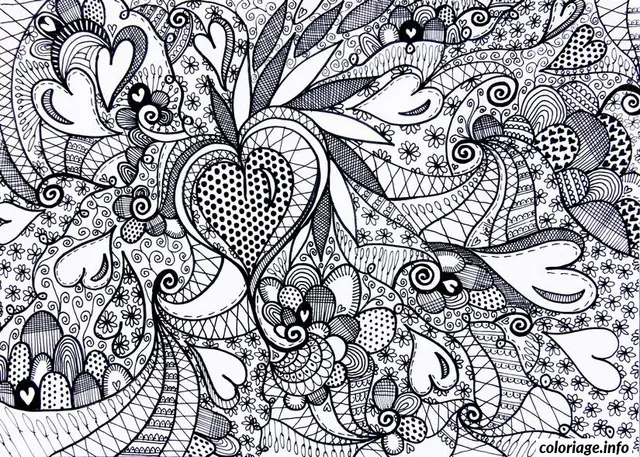 Coloriage Saint valentin cœur adulte difficile - Difficile à imprimer