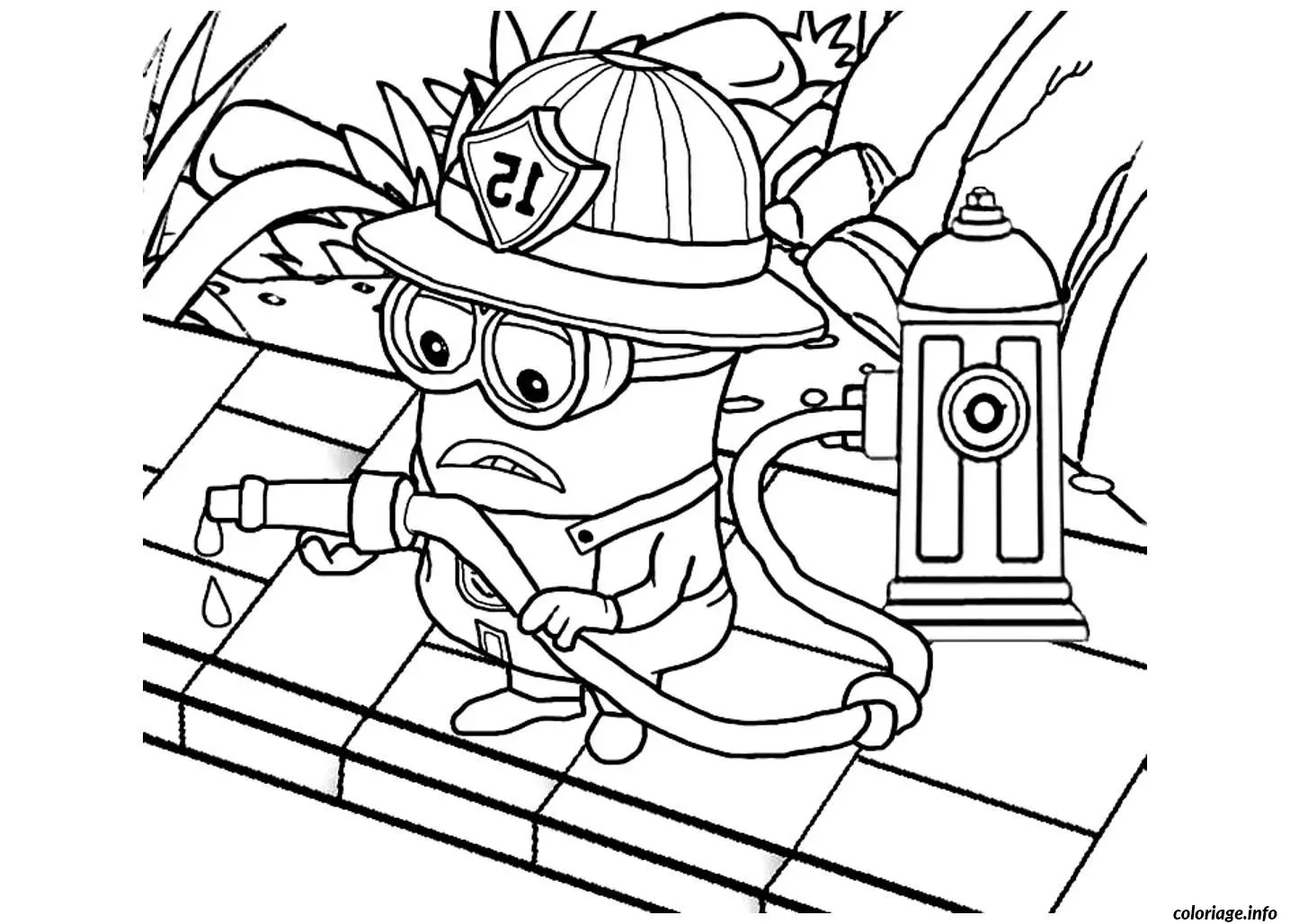 Coloriage Dessin minion le pompier - Pompier à imprimer