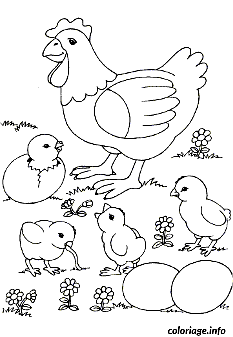 Coloriage Pâques famille poule - Famille à imprimer