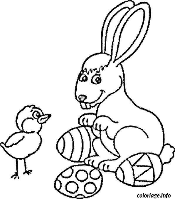 Coloriage Pâques lapin et poussin - Poussin à imprimer