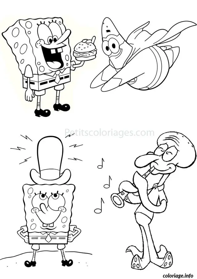 Coloriage Bob l'Éponge avec ses amis marins - Bob l'éponge à imprimer