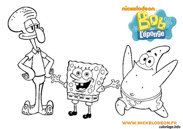 Coloriage Bob l'Éponge souriant avec Patrick - Bob l'éponge à imprimer