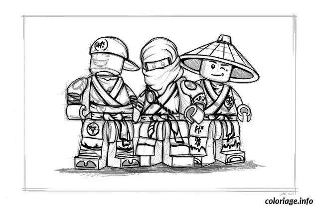 Coloriage Ninjago équipe de trois portrait - Ninjago à imprimer