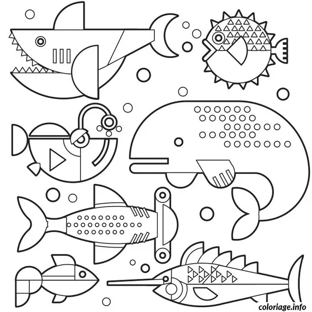 Coloriage Poisson d'avril espiègle avec motifs rayés - Poisson à imprimer