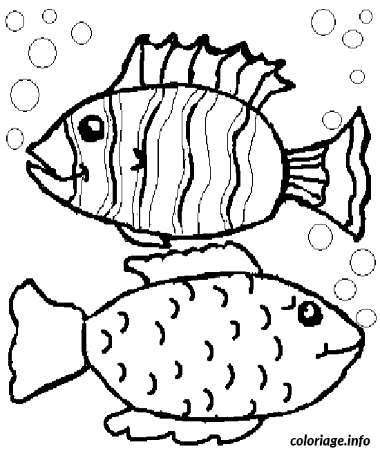 Coloriage Deux poissons et des bulles - Poisson à imprimer
