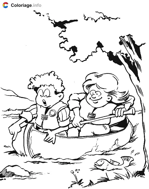 Coloriage 2 scouts en rivière - Scout à imprimer