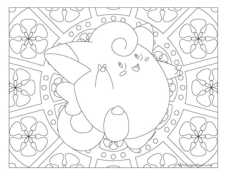 Coloriage Adulte Pokemon Mandala Clefairy - Mandala pokemon à imprimer