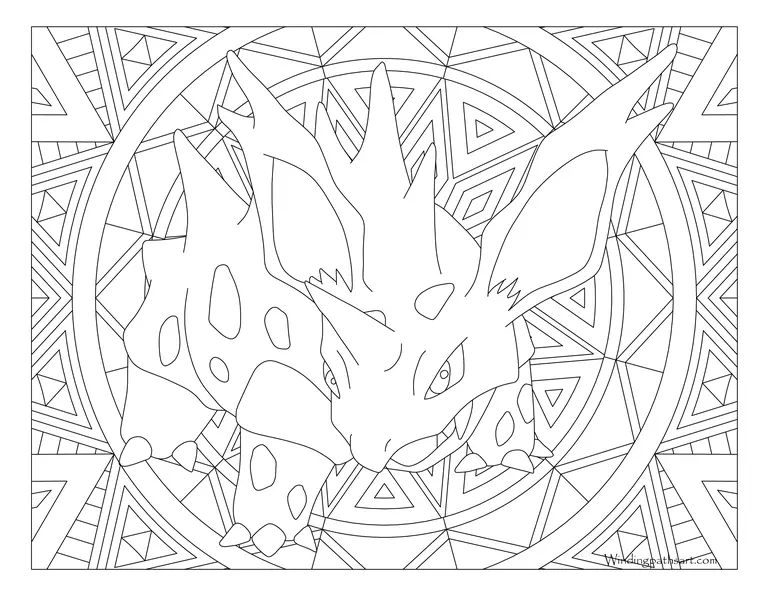 Coloriage Adulte Pokemon Mandala Nidorano - Mandala pokemon à imprimer