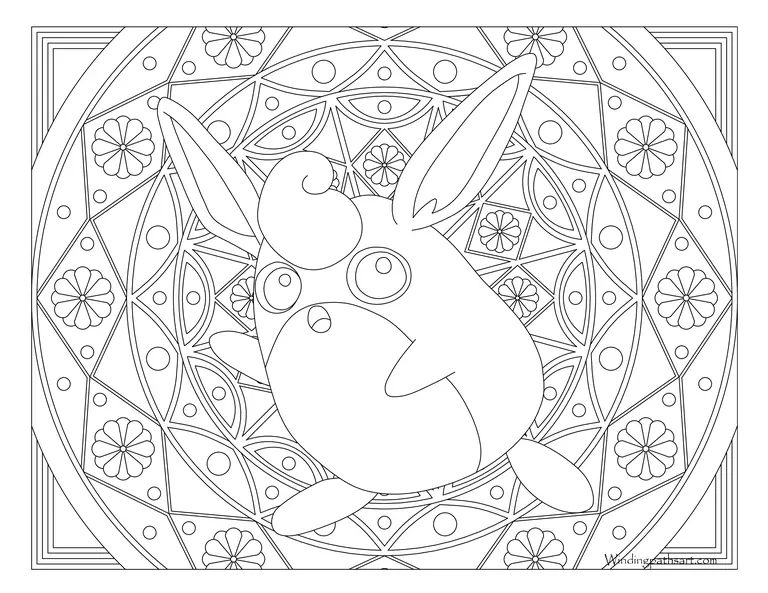 Coloriage Adulte Pokemon Mandala Wigglytuff - Mandala pokemon à imprimer