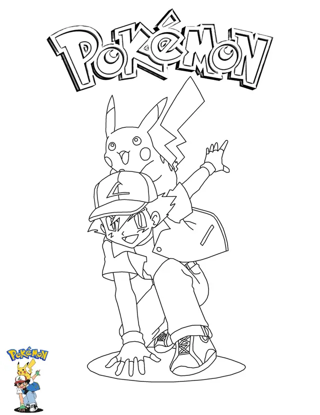 Coloriage Ash And Pikachu Pokemon - Pokémon à imprimer