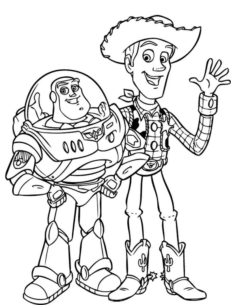Coloriage Buzz Lightyear And Woody Sheriff Hello - Toy story à imprimer