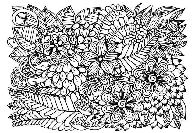Coloriage Doodle Fleurs En Noir Et Blanc Motif Floral - Adulte à imprimer