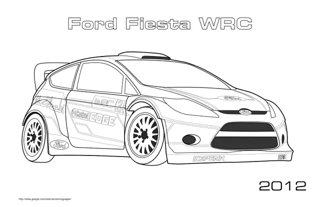 Coloriage Ford Fiesta WRC 2012 en rallye - Voiture à imprimer