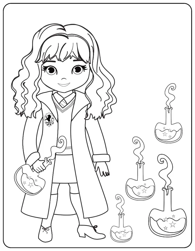 Coloriage Hermione With Potions - Harry potter à imprimer