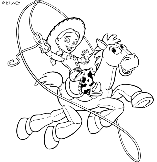 Coloriage Jessie Sur Le Cheval Pile Poil - Toy story à imprimer