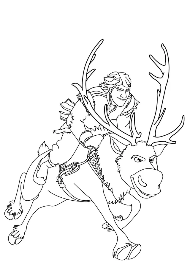 Coloriage Kristoff Vrai Amateur De Plein Air Avec Son Meilleur Ami Sven - La Reine des neiges à imprimer