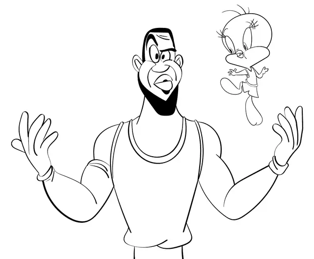 Desenho de LeBron James e Tweety Bird no Espaço Sideral para colorir