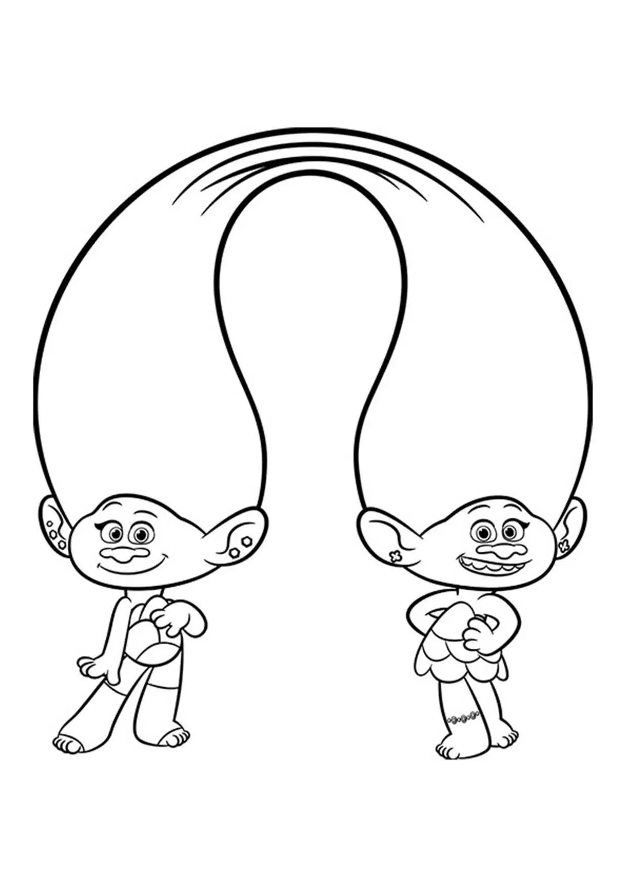Coloriage Les Trolls Les Jumelles Satin Et Chenille - Gulli à imprimer