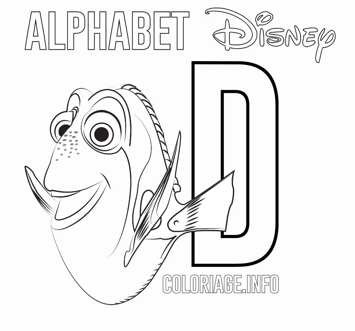 Letter D Is for Dory coloring page to print