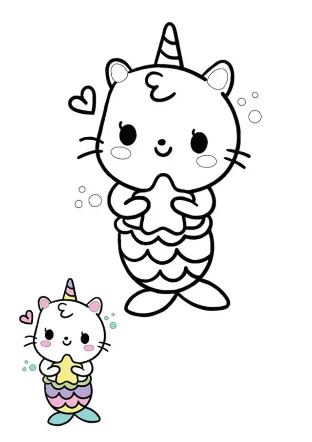Coloriage Licorne Sirène Chat Kawaii - Licorne à imprimer