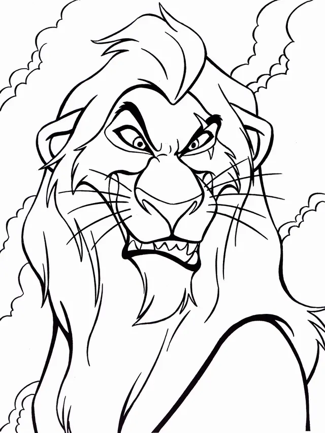 Coloriage Lion Scar Assoifee De Pouvoir Et De Vengeance - Roi lion à imprimer