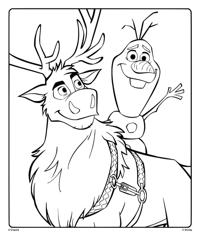 Coloriage Olaf et Sven amis complices - La Reine des neiges 2 à imprimer