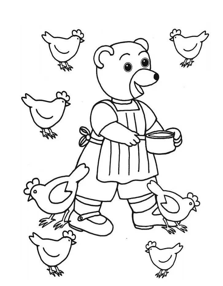 Coloriage Petit Ours Brun Donne A Manger Aux Poules - Petit ours brun à imprimer