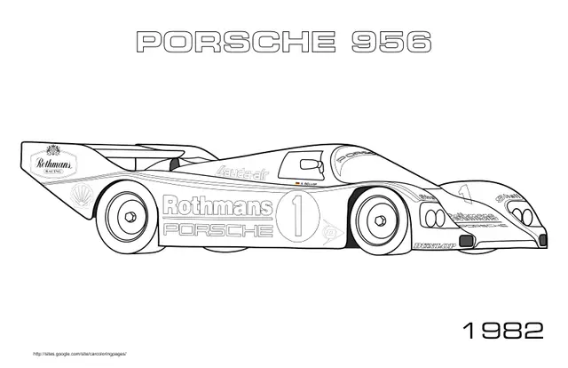Coloriage Porsche 956 blanche en compétition - Voiture à imprimer